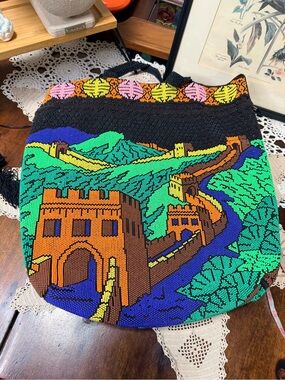 Vintage Candy Dot Fused Plastic Beads Large Great Wall Of China Souvenir Tote